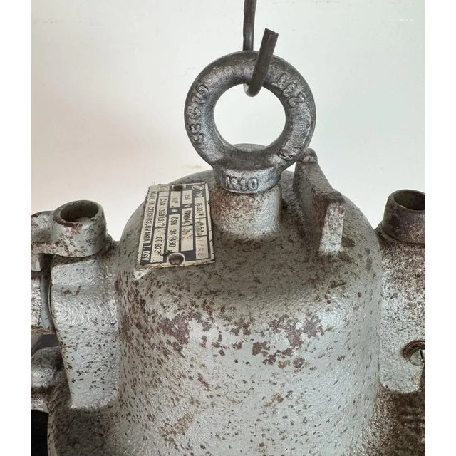 Industrial Black Enamel and Cast Iron Cage Pendant Light from Elektrosvit, 1960s For Sale - Image 10 of 17