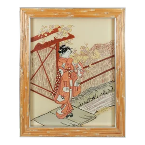 Suzuki Harunobu Framed Woodblock Print “Meeting Her Lover”