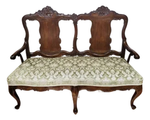 Rare Antique Dutch Belgium 18th C Provincial Carved Walnut Settee Sofa Loveseat