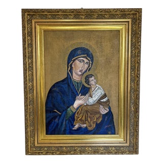 Painted Icon Depicting Notre Dame du Perpétuel Secours, 1960s, Oil on Jute Canvas For Sale