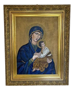 Painted Icon Depicting Notre Dame du Perpétuel Secours, 1960s, Oil on Jute Canvas