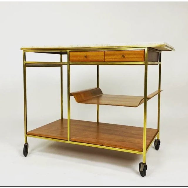 Paul McCobb for Calvin Bar Cart With Travertine Top Chairish