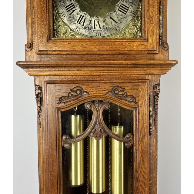 Vintage Grandfather Clock in Oak For Sale - Image 5 of 17