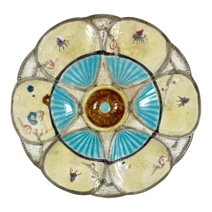 Simon Fielding English Majolica Turquoise & Cream Oyster Plate