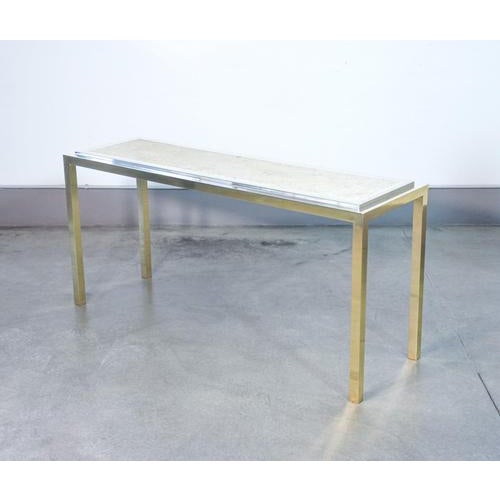 White Console Table in Chromed Metal and Travertine Top For Sale - Image 8 of 18