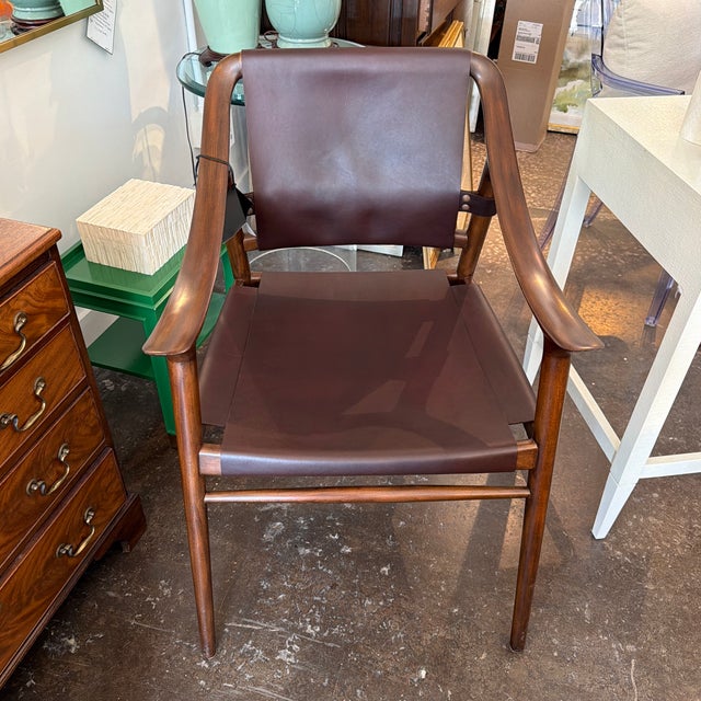 Alfonso Marina Montholier Leather Wood Chair For Sale - Image 12 of 12