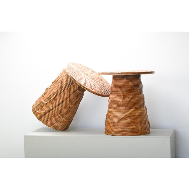 Wood Pair of Organic Rattan Side Tables For Sale - Image 7 of 9