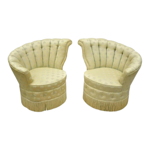 Antique French Art Deco Hollywood Regency Channel Back Club Lounge Chairs - Pair