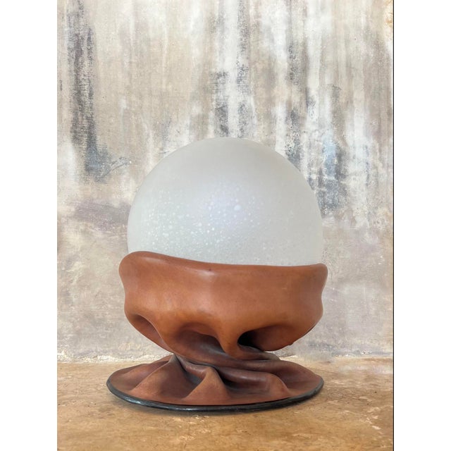 Table Lamp in Leather and Frosted Glass from Nova Tecno, Italy, 1970s For Sale - Image 3 of 9