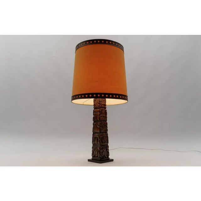Hand Carved Wooden Mayan Totem Table Lamp by Temde Honduras, 1960s For Sale - Image 4 of 11