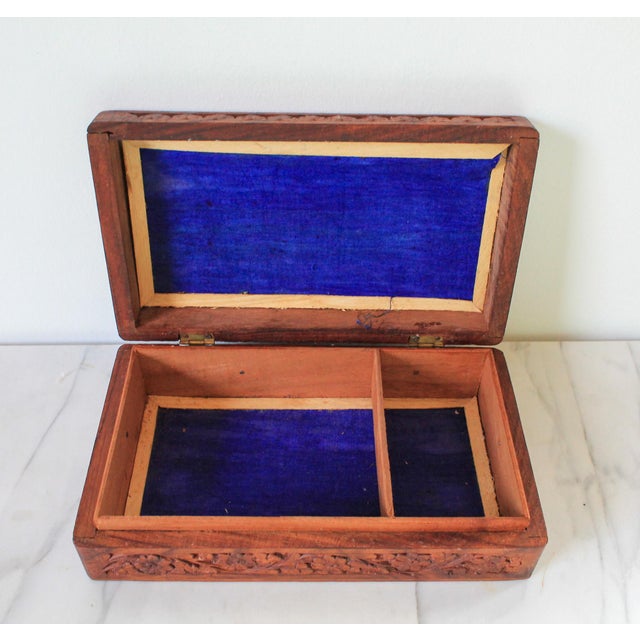 Vintage Hand Carved Rectangular Inlaid Wood Trinket Box For Sale - Image 9 of 10
