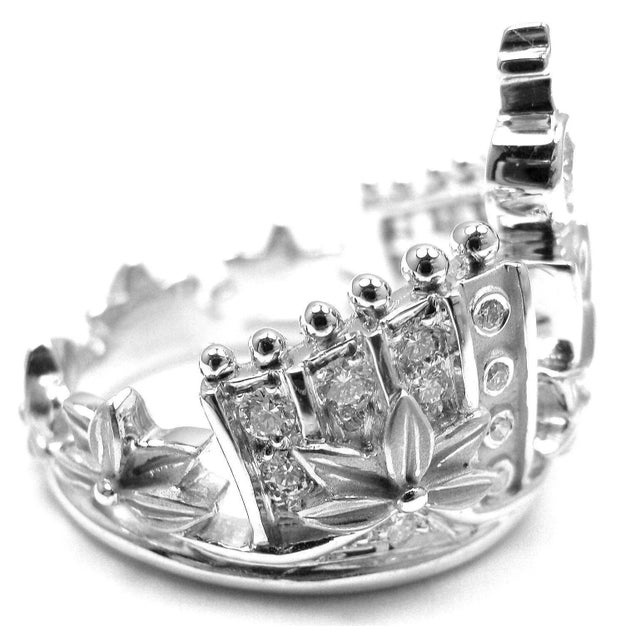 Carrera Y Carrera 18k White Gold Mi Princess Crown Diamond Ring, size 6.75 For Sale - Image 4 of 6