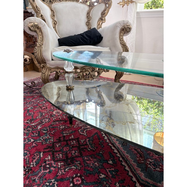 Glass Vintage Hollywood Regency Two-Tier Oval Glass & Gilt Coffee Table For Sale - Image 7 of 10