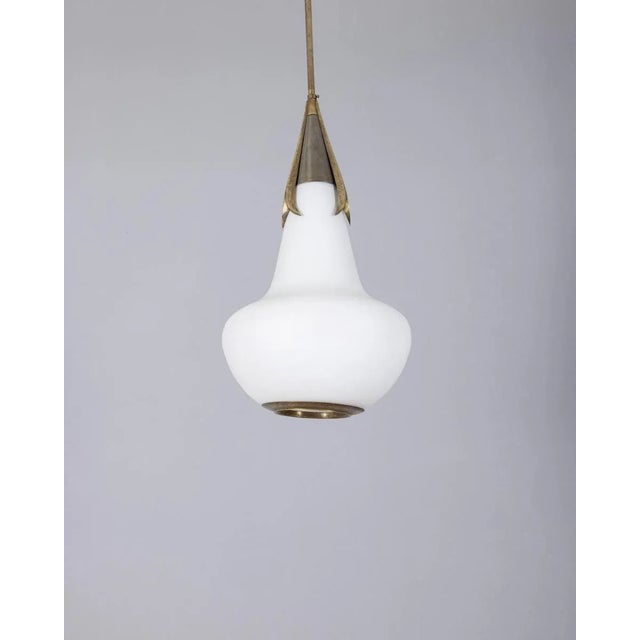 Modern Brass and Opaline Glass Pendant from Stilnovo, 1960s For Sale - Image 3 of 8