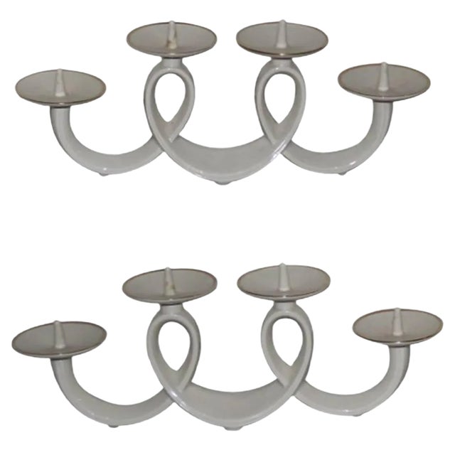 Porcelain Candle Holders from Mitterteich Bavaria Porcelain, 1960s, Set of 2 For Sale