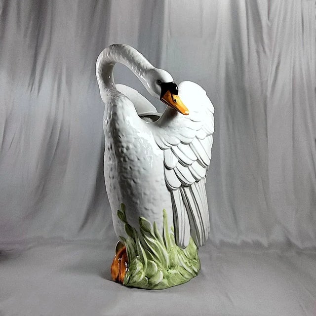 Italian Large Vintage Italian Ceramic Standing Swan Jardinière/Planter For Sale - Image 3 of 12