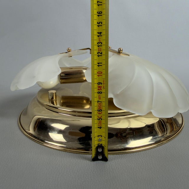 Vintage Ceiling Lamp in Polished Brass Leaves and Satin Glass, 1970s For Sale - Image 11 of 12