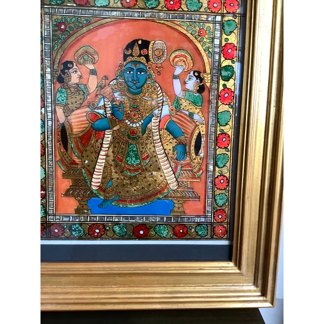 Gold 19th C Thanjavur Reverse Glass Painting Andal Tanjore South India Indian Antique Gold Gilt Frame For Sale - Image 8 of 17
