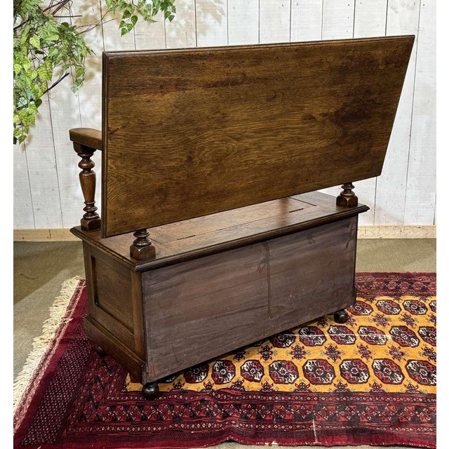 Brown English Oak Storage Bench, 1930s For Sale - Image 8 of 16