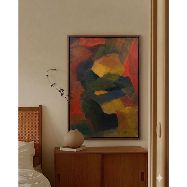 Fantastic mid-century abstract expressionist painting. Moody muted tones that coexist to create warm hygge vibes. This...