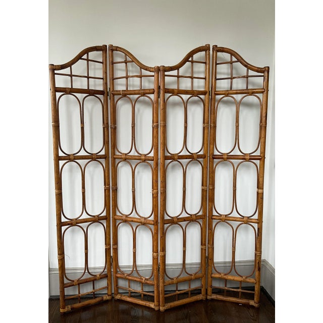 Late 20th Century Vintage 1970s Four-Panel Bamboo Screen For Sale - Image 5 of 12