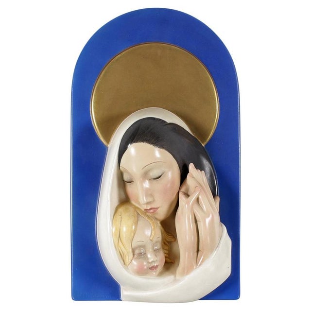 Madonna and Child in Glazed Ceramic attributed to O. Maraini for Lenci, Italy, 1940s For Sale - Image 12 of 12