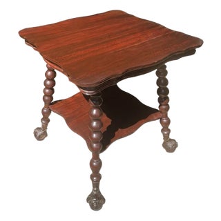 Vintage Mahogany Side Table With Massive Metal and Glass Ball-and-Claw Feet For Sale