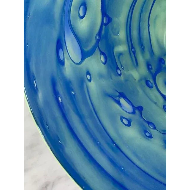 Vintage Kosta Boda Blue/Green Art Glass Footed Bowl/Platter For Sale - Image 10 of 13