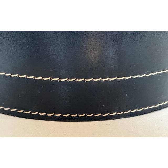 1970s Black leather and brass wastepaper basket in the style of Jacques Adnet For Sale - Image 11 of 12