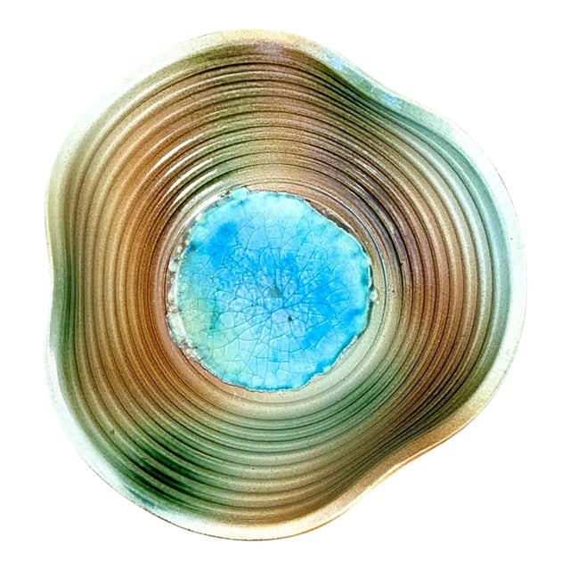 Vintage Original Blue and Green Studio Pottery Bowl For Sale