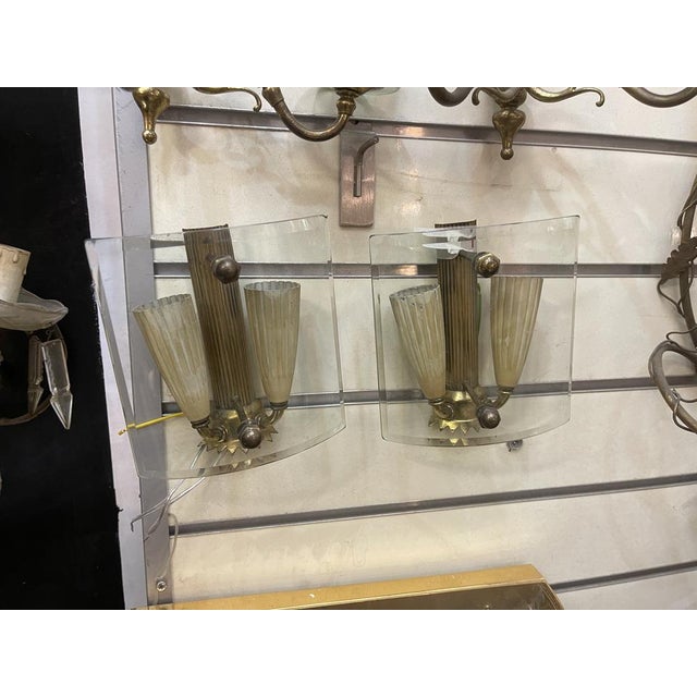 Glass & Brass Sconces from Fontana Arte, 1950s, Set of 2 For Sale - Image 3 of 10