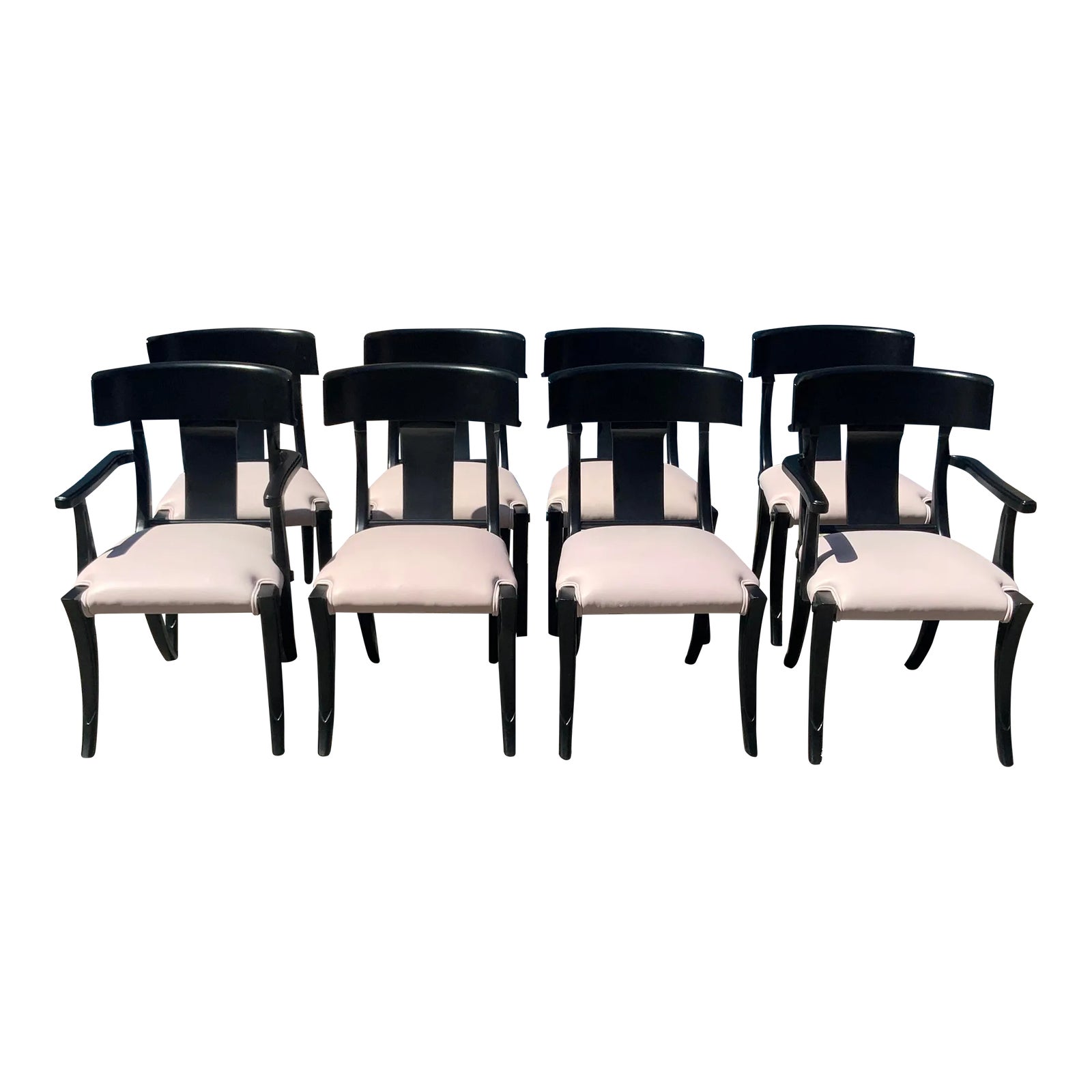 Mid Century Style Klismos Dining Chairs Leather Seats Set of 8 Chairish