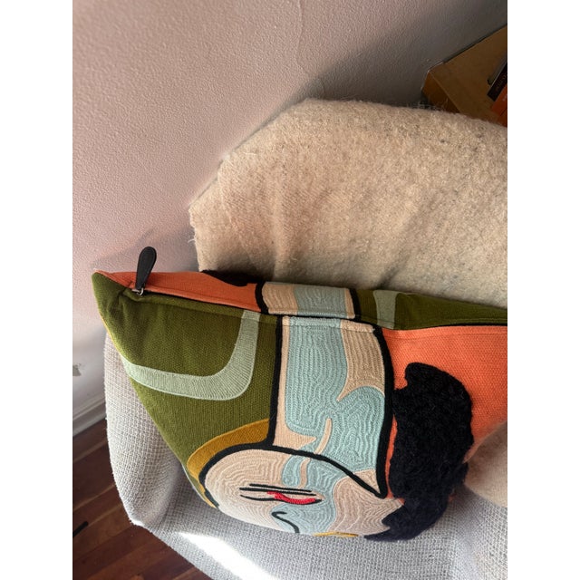 Global Views Veronica Pillow Hand Embroidered Abstract Portrait For Sale - Image 11 of 11