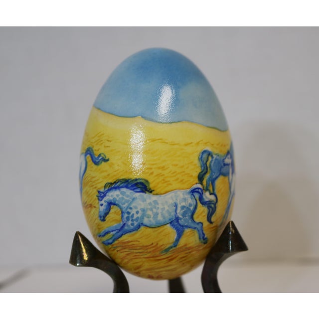 1980s Vintage Hand Painted Goose Egg-Horses in a Pasture For Sale - Image 5 of 9