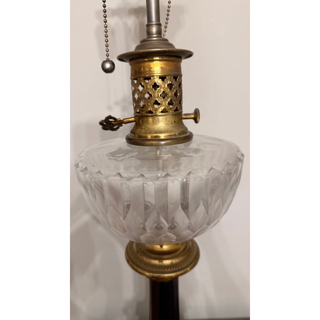 Mid 20th Century Pair of Neoclassical Empire Style Crystal Oil Font Marble & Gilt Bronze Table Lamps For Sale - Image 9 of 10