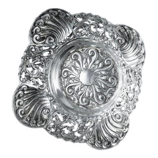 19th Century English Art Nouveau Sterling Silver Repoussé Nut Dish For Sale