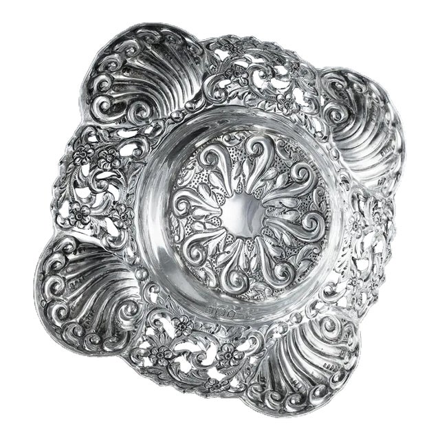 19th Century English Art Nouveau Sterling Silver Repoussé Nut Dish For Sale