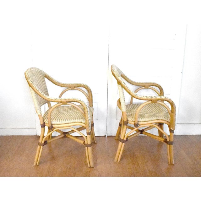 Set of 4 Cream French Rattan Serena and Lily "Riviera" Style Armchairs For Sale - Image 4 of 8