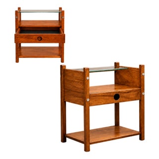 Pair of Sergio Rodrigues “Yara” Side Tables in Freijó Wood with Drawers and Glass Tops, Brazil, 1960s For Sale