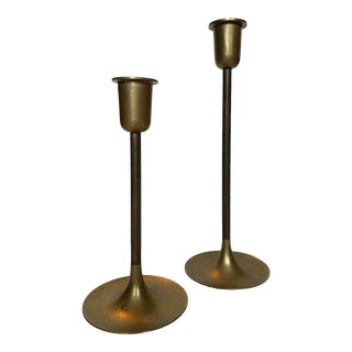 Vintage 1970s Brass Candlestick Holders - a Pair For Sale