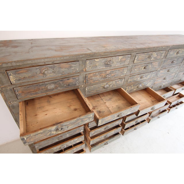 Large Original Painted Pine Workshop Drawer Cabinet, 1920s For Sale - Image 16 of 18