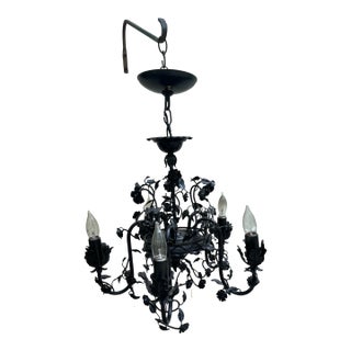 Vintage Five Light Black Floral Fixture For Sale