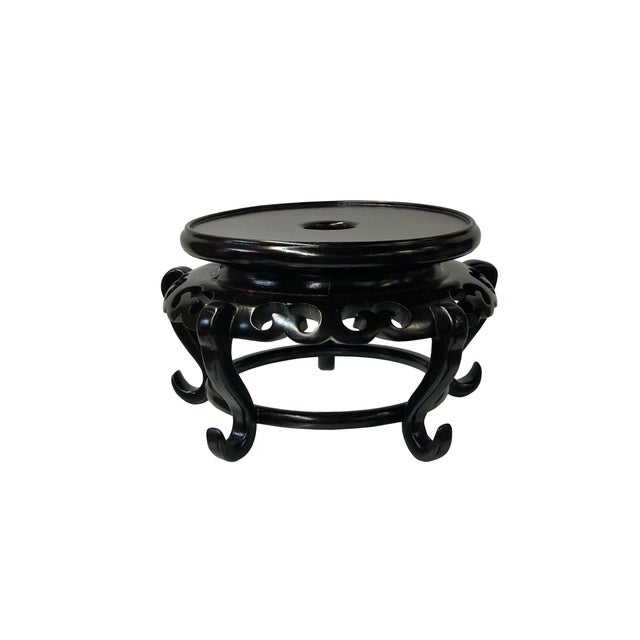 2000 - 2009 5.75" Oriental Black Brown 5 Legs Round Wood Stand Riser Easel For Sale - Image 5 of 6