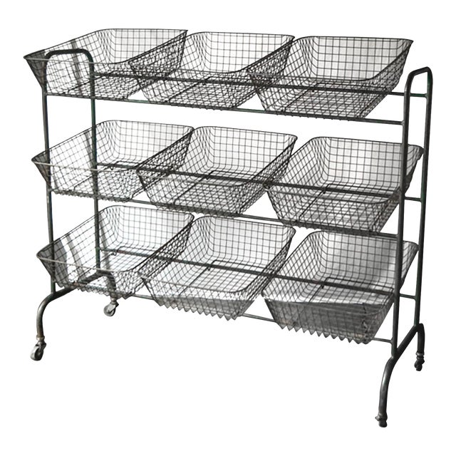 Mid 20th Century Vintage Metal Storage Rack With Green Paint - Set of 10 For Sale