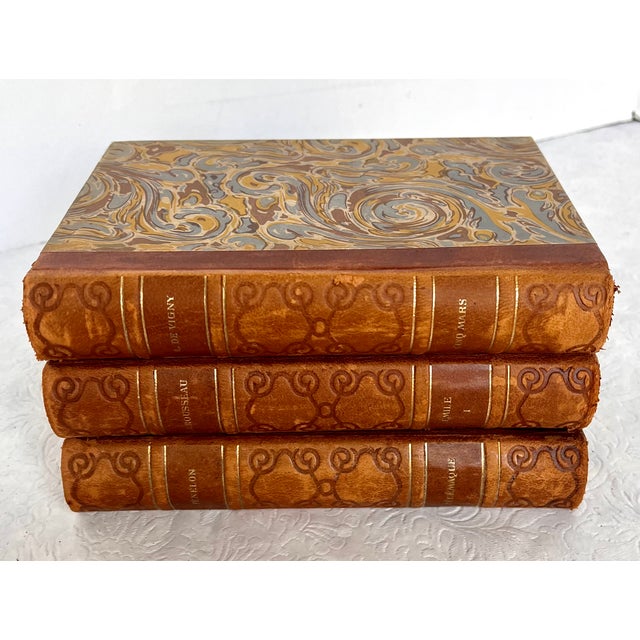 Antique French 1928 Leather Bound Books - Set of 3 For Sale - Image 4 of 13