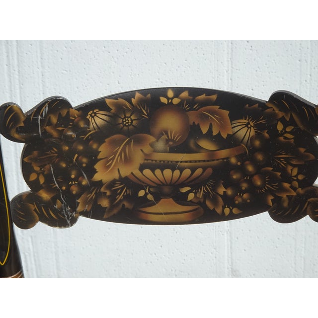 Vintage L. Hitchcock French Country Black Turtle Back Rush Seat Chair Stenciled For Sale - Image 9 of 17