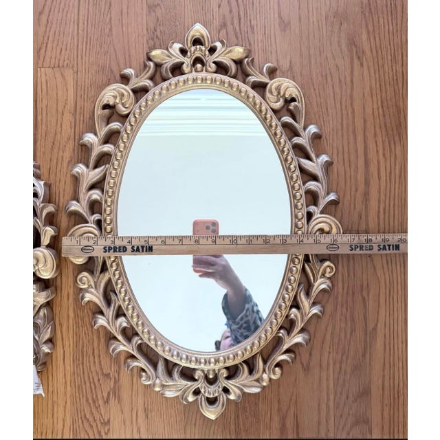 Vintage Ornate Gold Wall Mirror Set With Shelf and Candleholders For Sale - Image 9 of 11