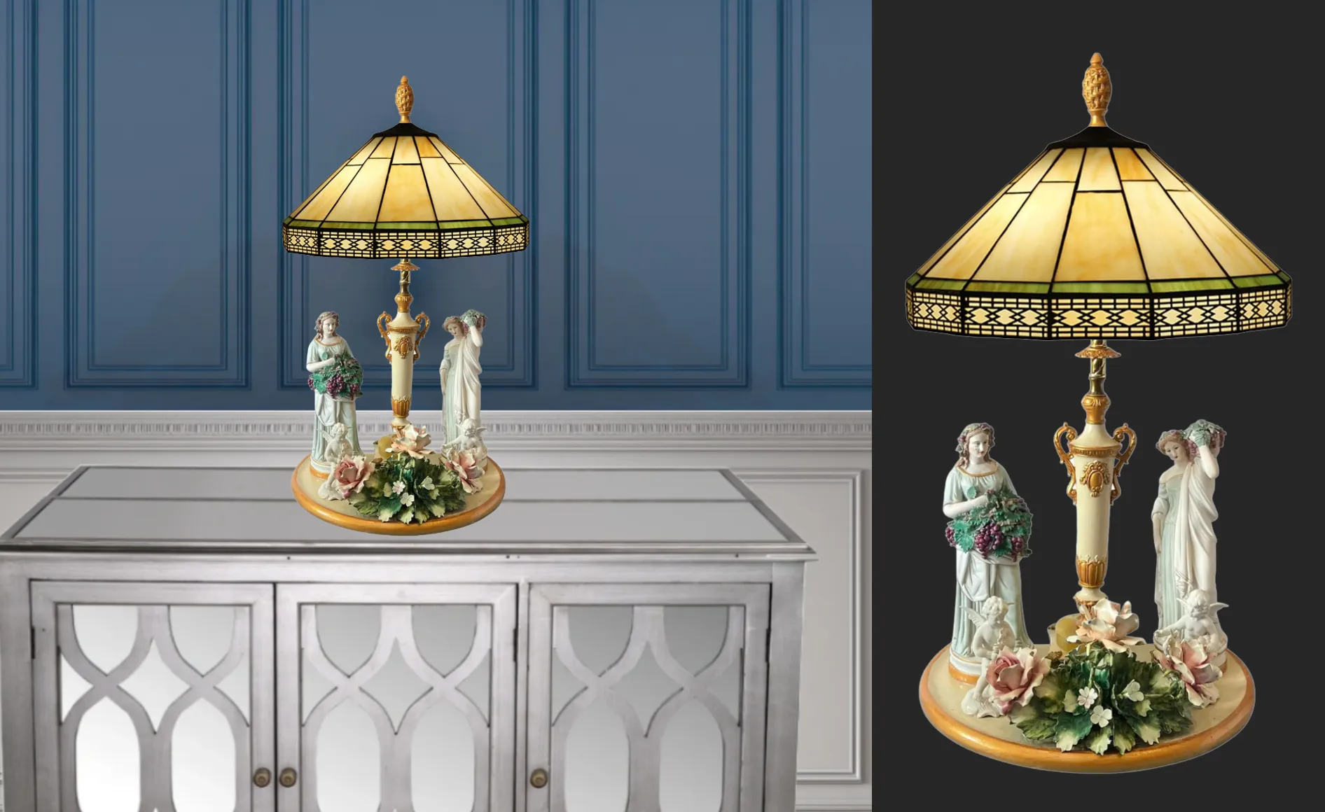 MInton Dresden Capodimonte Bisque Maiden and Cherub Floral