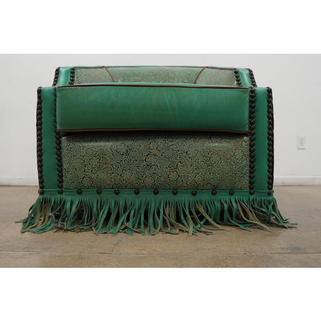 Western-Style Embossed Leather Swivel Barrel Chair For Sale - Image 9 of 16