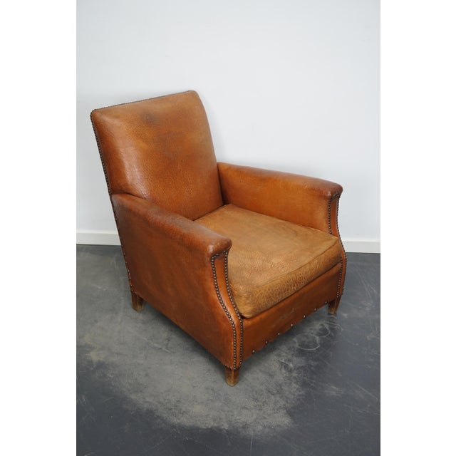 Vintage French Cognac-Colored Leather Club Chair, 1940s For Sale - Image 6 of 15